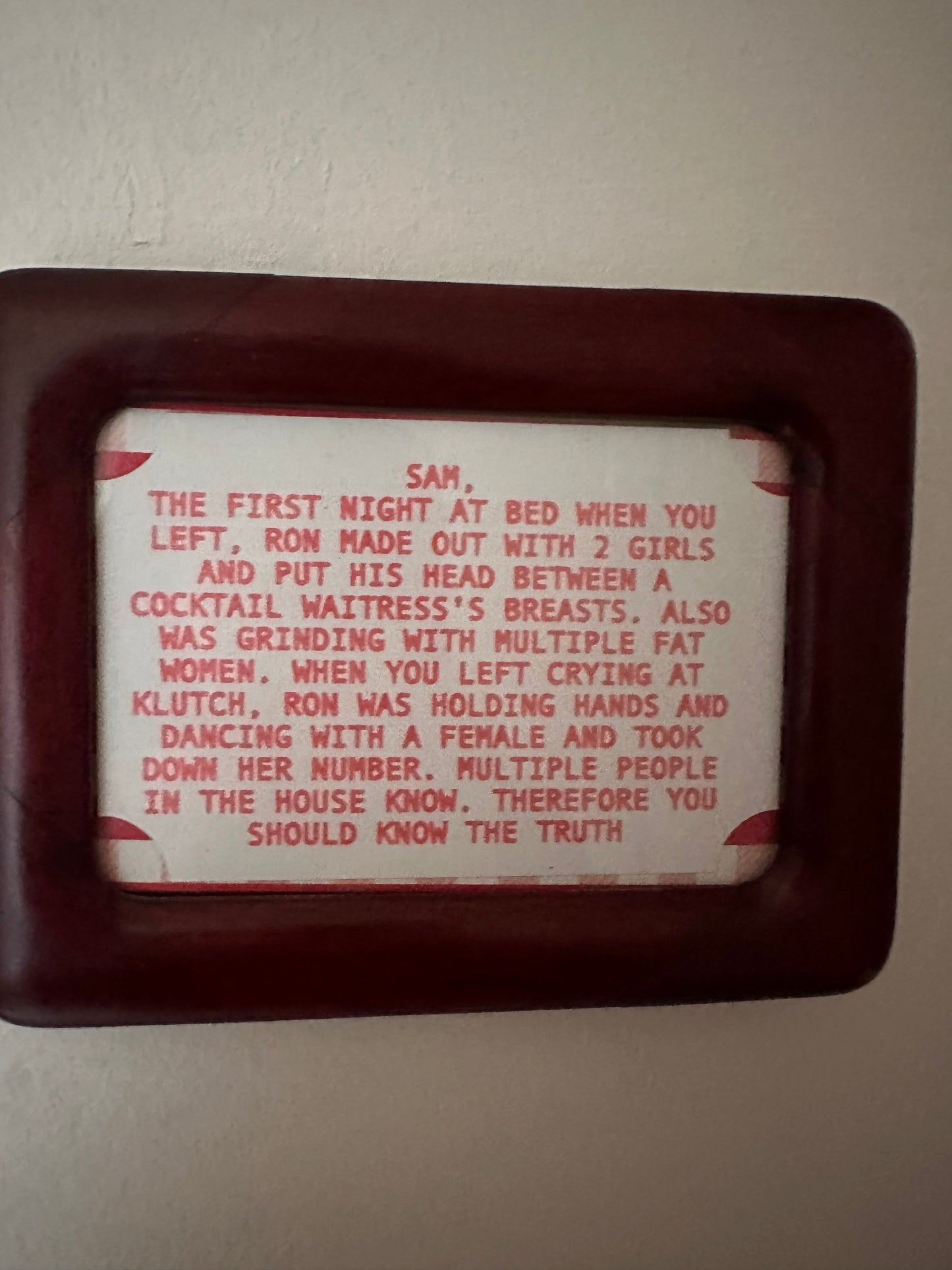 Framed Print of the Infamous Note from the TV show Jersey Shore