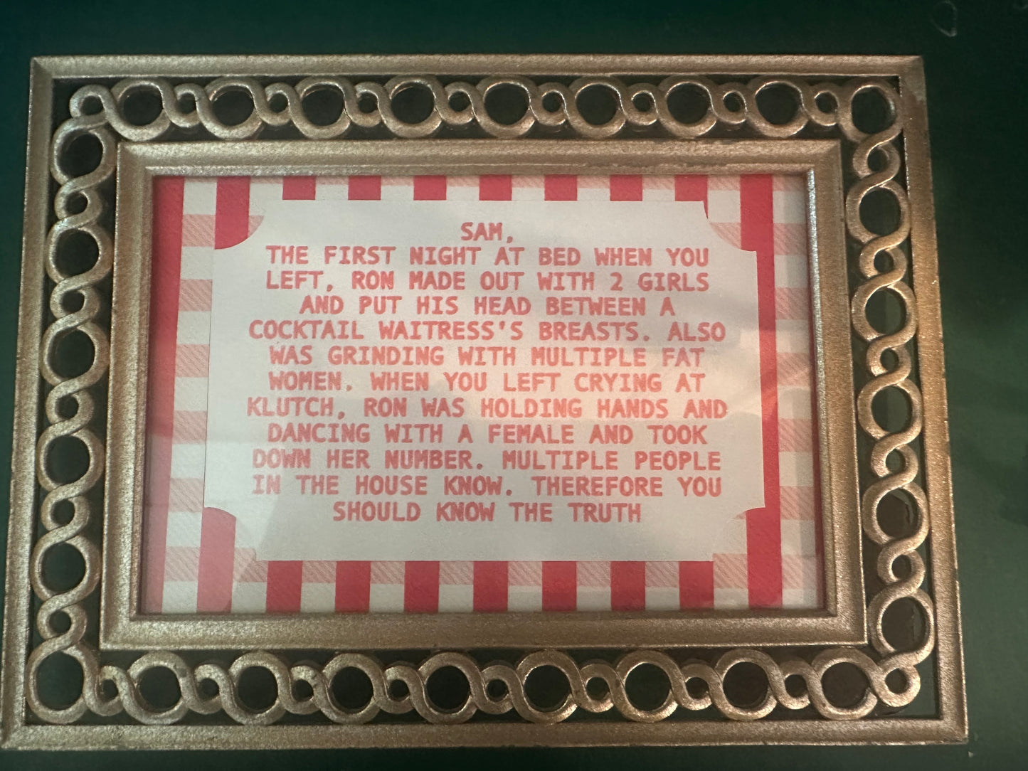 Framed Print of the Infamous Note from the TV show Jersey Shore