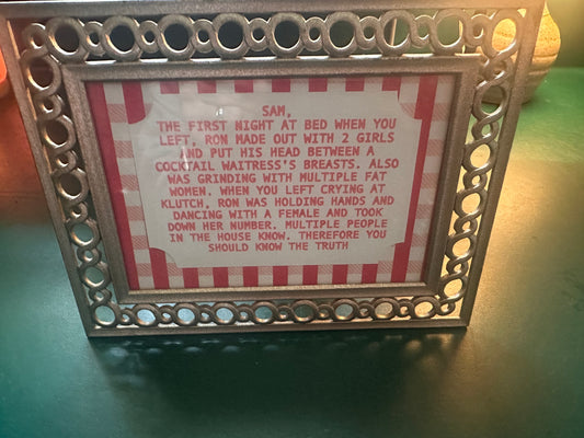 Framed Print of the Infamous Note from the TV show Jersey Shore